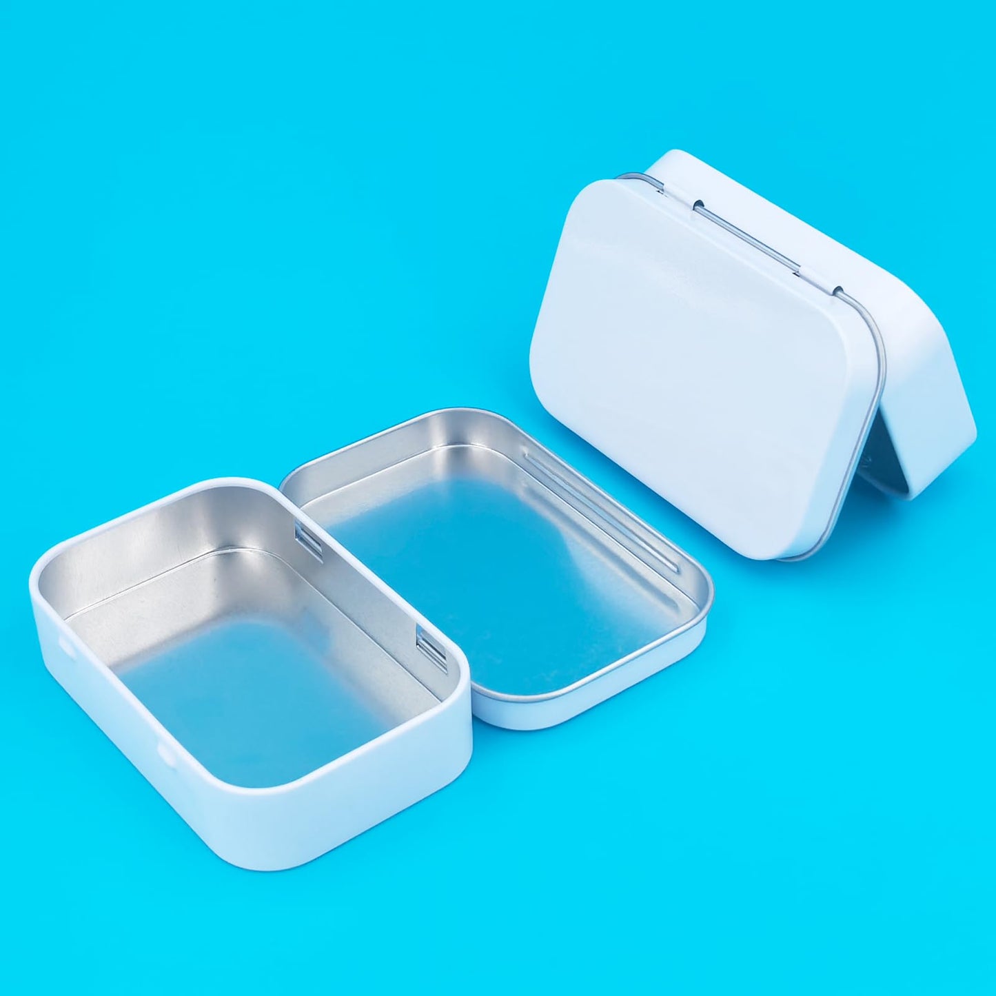 Goodma Rectangular Metal Hinged Tins, White, 20 Pieces