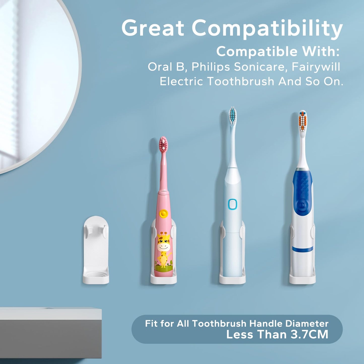 HOMMAND Electric Toothbrush Holder 2 Packs, Upgraded Strong Adhesive Electric Toothbrush Holder Wall Mounted