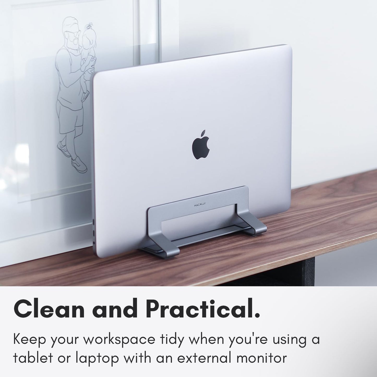 Macally Vertical Laptop Stand for Desk - Adjustable Desk Laptop Holder for Universal Compatibility - Saves Space & Improves Airflow