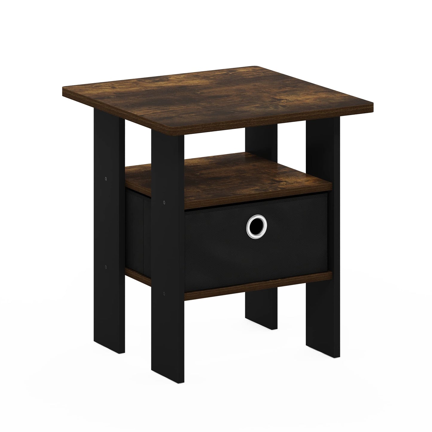 Furinno ANDREY Side Table, End Table, Night Stand with Open Shelves and Storage Bin, Bedside Table, for Living Room, Bedroom, Amber Pine