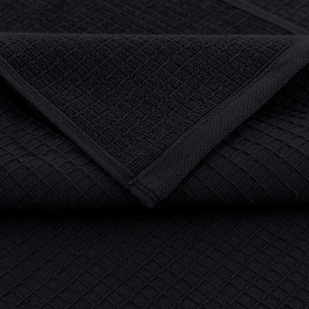 CASA COPENHAGEN Waffle 4-piece bath towel set – Black, 70x140 cm, Egyptian cotton, designed in Denmark, for bathroom, kitchen & shower