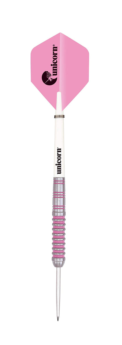 Unicorn Steel Tip Darts Set | Autograph Series Style 1 | 80% Natural Tungsten Barrels with Pink Accents | 26 g