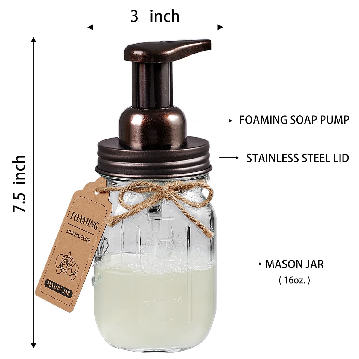 Mason Jar Bathroom Accessories Set 4 Pack - Foaming Soap Dispenser&2 Qtip Holders&Toothbrush Holder-Rustic Farmhouse Decor Bathroom Organizer