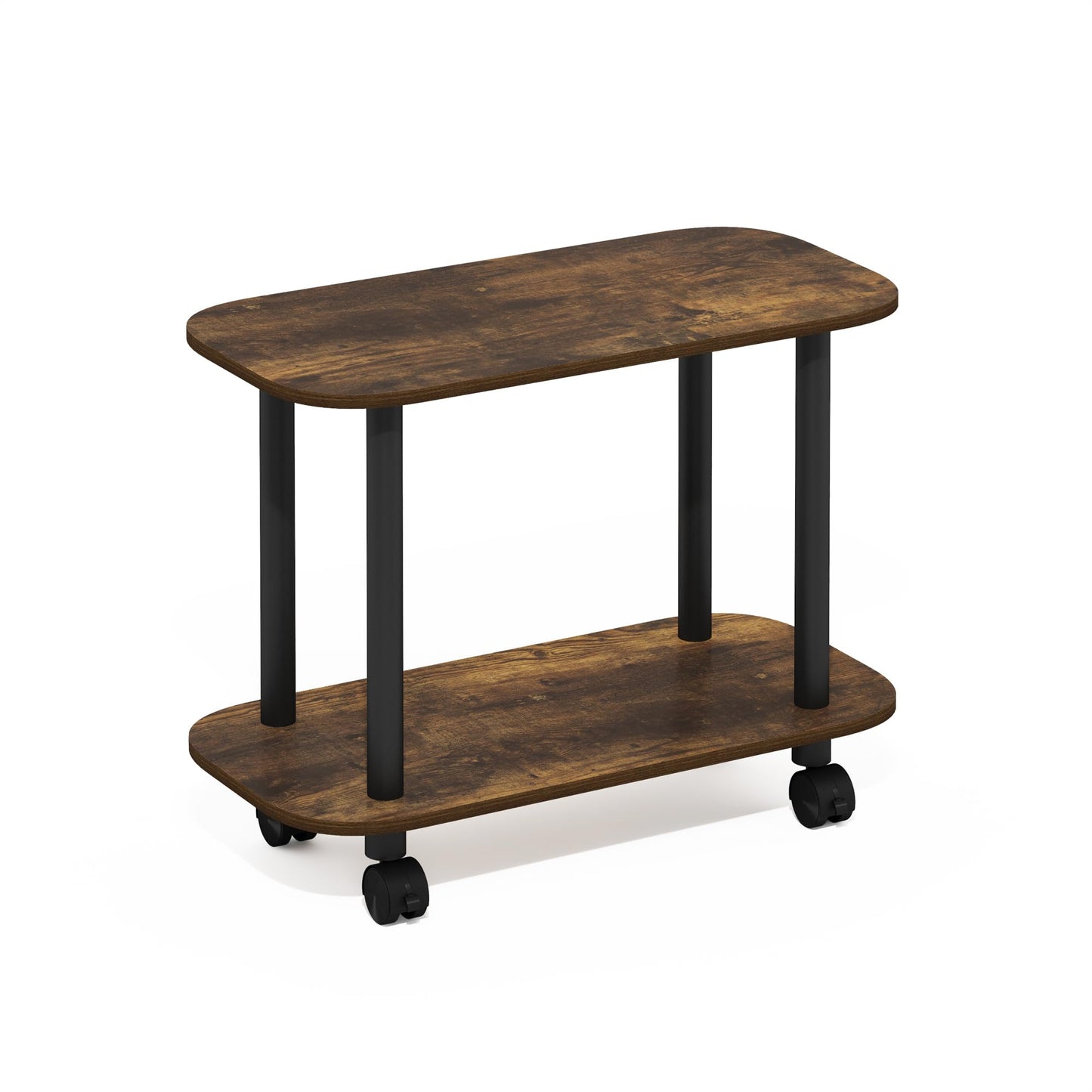 Furinno TURN-N-TUBE Side Table, 2-Tier Oval Sofa End Table with Wheels, Round Corner Night Stand, Bedside Table with Open Shelf, Toolless Assembly