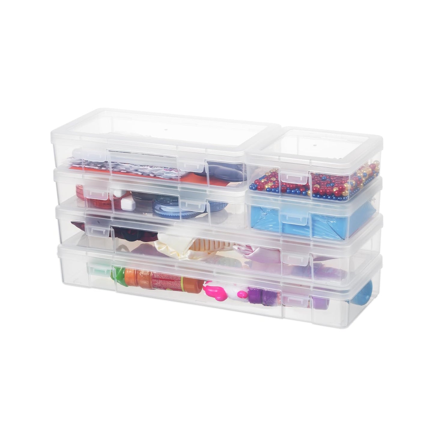 novelinks Stackable Plastic Clear Storage Box Containers with Latching Lid - Art Craft Supply Organizer Storage Containers for Pencil Box, Lego