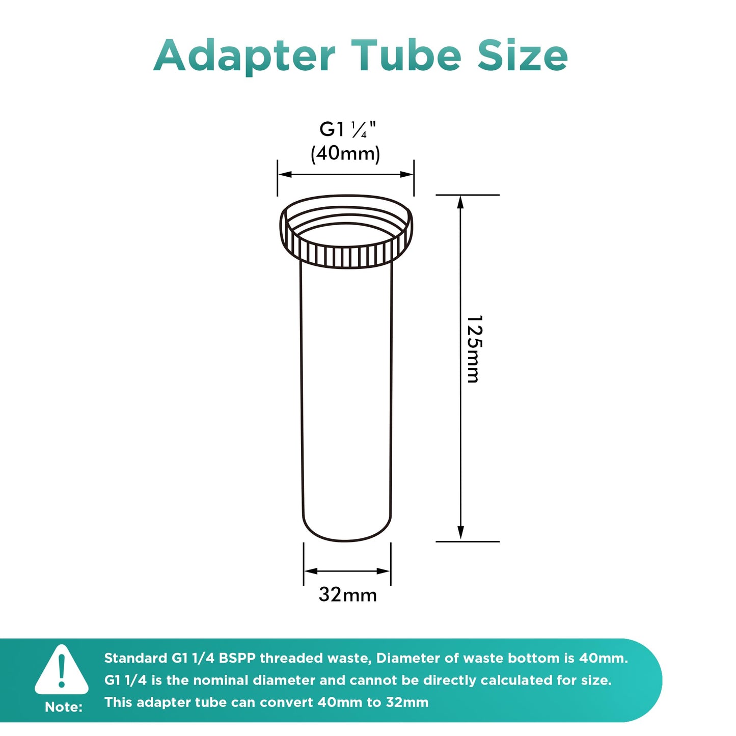 Waste Adapter Tube G1 1/4’’ (40mm) to 32mm Matte Black