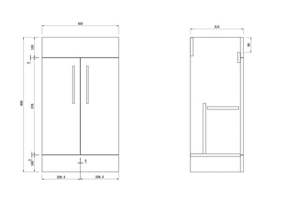 VeeBath PLAN50 Cosmo Twin Soft Close Door Bathroom Vanity Cabinet Furniture Unit with Ceramic Basin-500mm, White