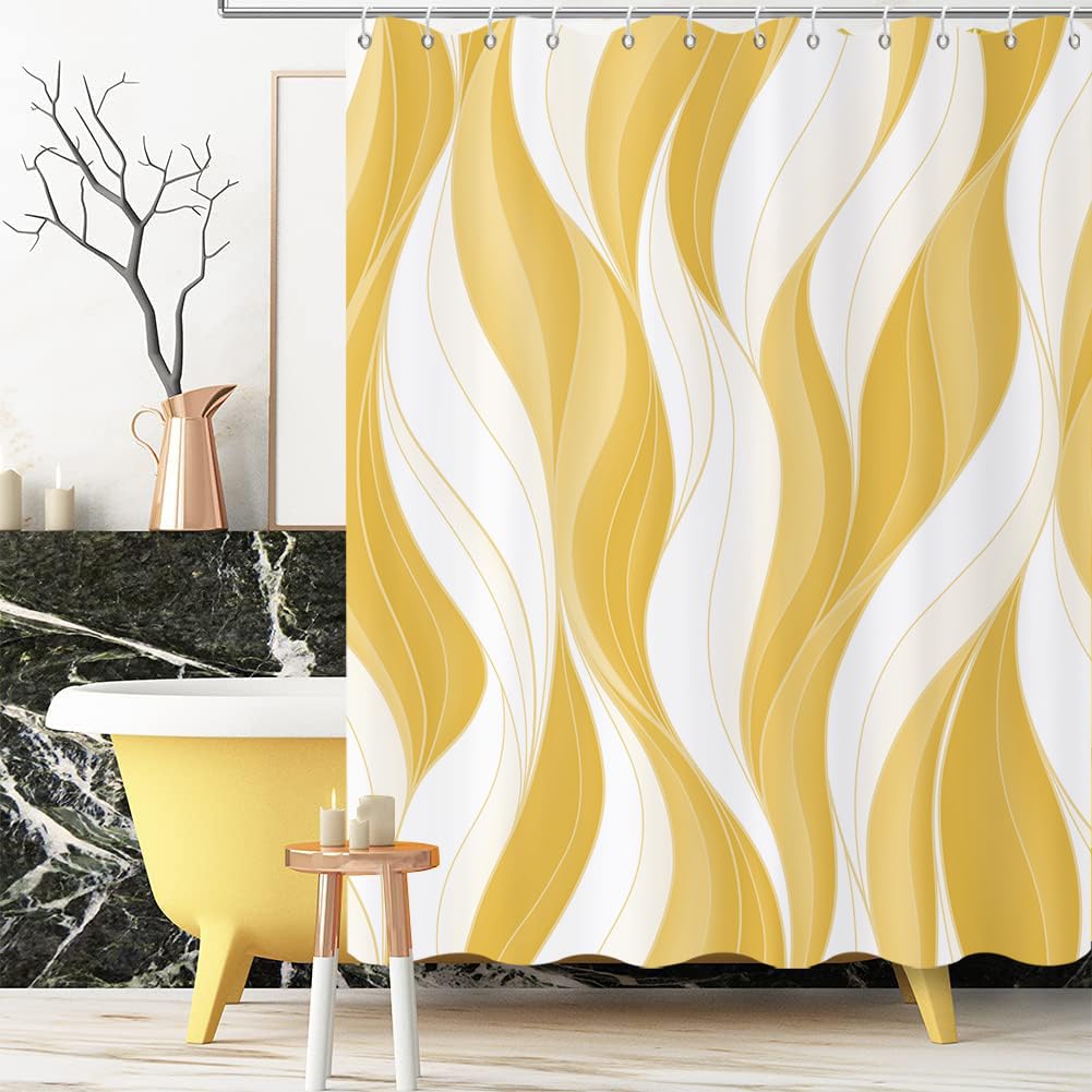 GCIREC Shower Curtain, 180x180cm, Modern Abstract Yellow White Ombre Striped Minimalist Art Waterproof Fabric Machine Washable Bathroom Curtain with