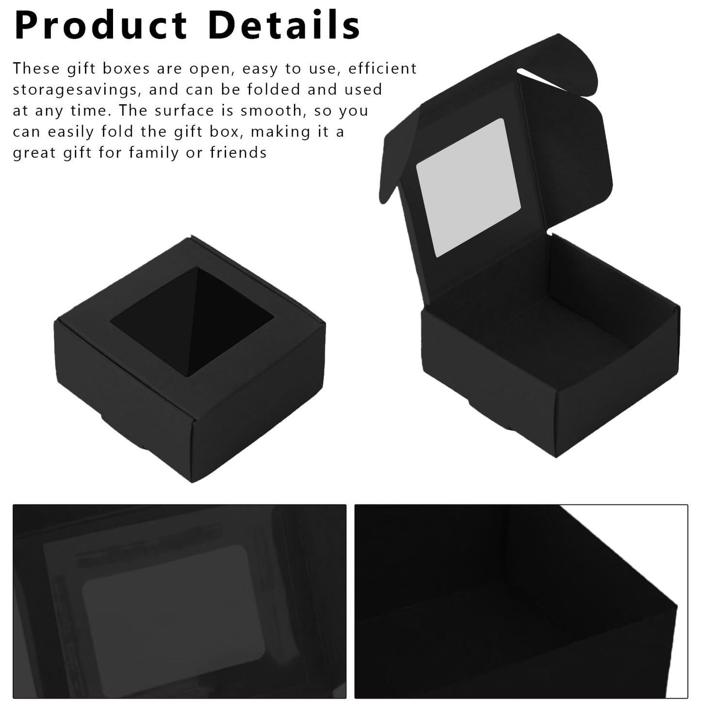 24 Packs Brown Kraft Paper Boxes with Transparent Windows for Jewellery Storage Display (9.5 x 9.5 x 3.5 cm, Black)
