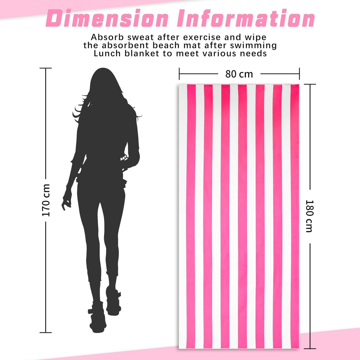 TMEOG Microfibre Beach Towels 180x80cm Extra Large Sand Free Beach Towel for Adults Compact Thin Travel Towel Women Men Lightweight Swim Pool Yoga