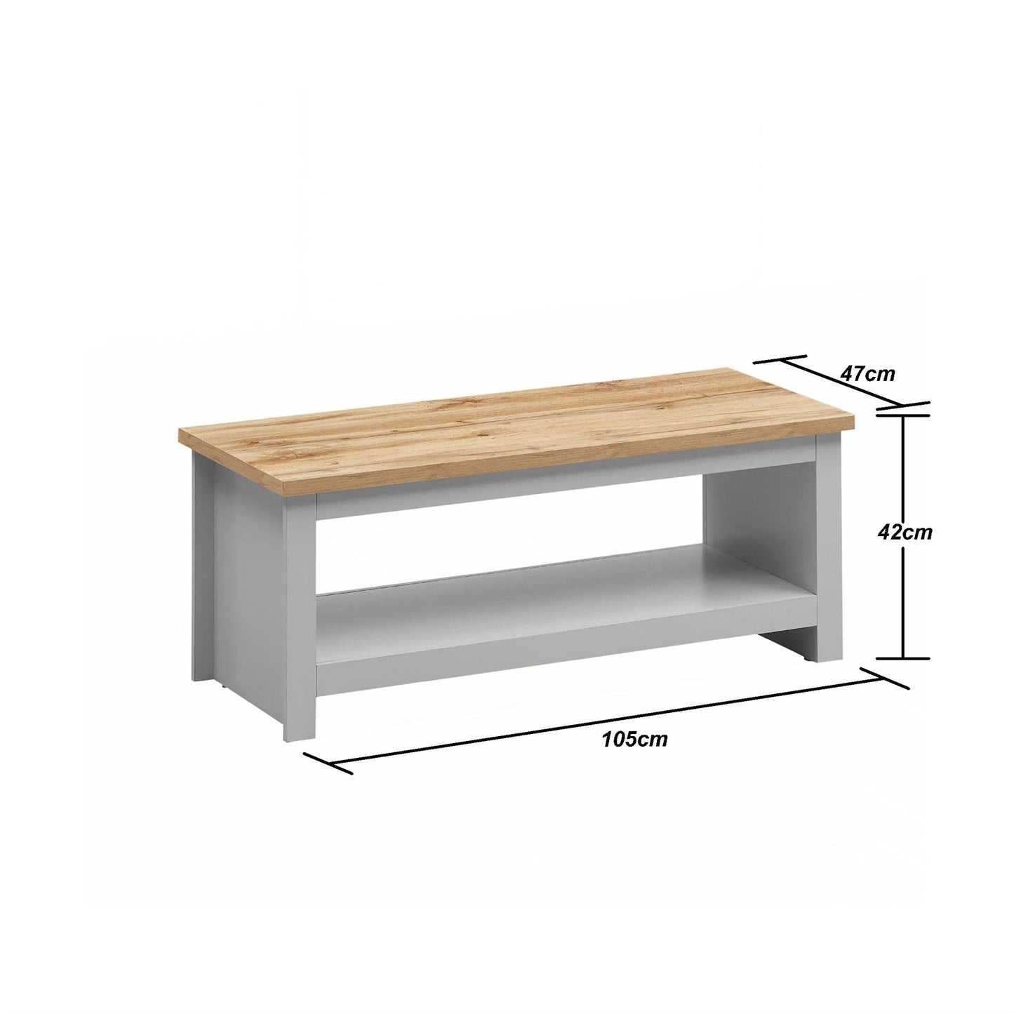 Timber Art Design UK Lisbon Coffee Table With Open Shelf Storage for Living Room, Home, Bedroom Furniture, Grey with Oak Effect - 120 x 49.6 x 60 cm