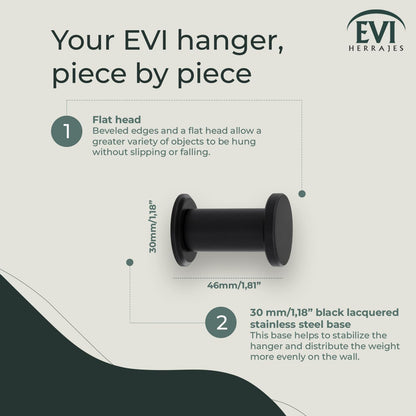 EVI Herrajes Bathroom Hanger | Stainless Steel Wall Hanger | Black Lacquered | for Hanging Clothes, Coats or Towels| Towel Rack with Invisible Screw
