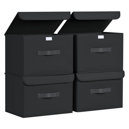 Homsorout Foldable Storage Boxes with Lids - Wardrobe Organiser Bin with Handle Fabric Basket Containers for Clothes, Book, Shelf, Office