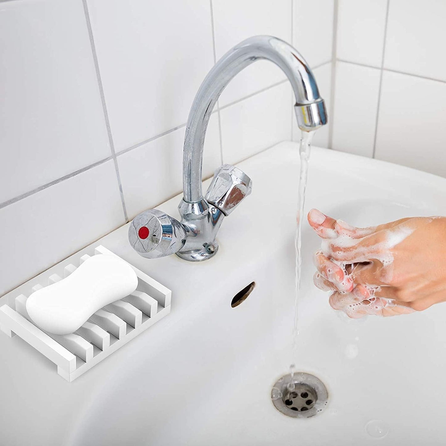 Topsky 2 Pack Silicone Soap Dish with Self-emptying Drainage White