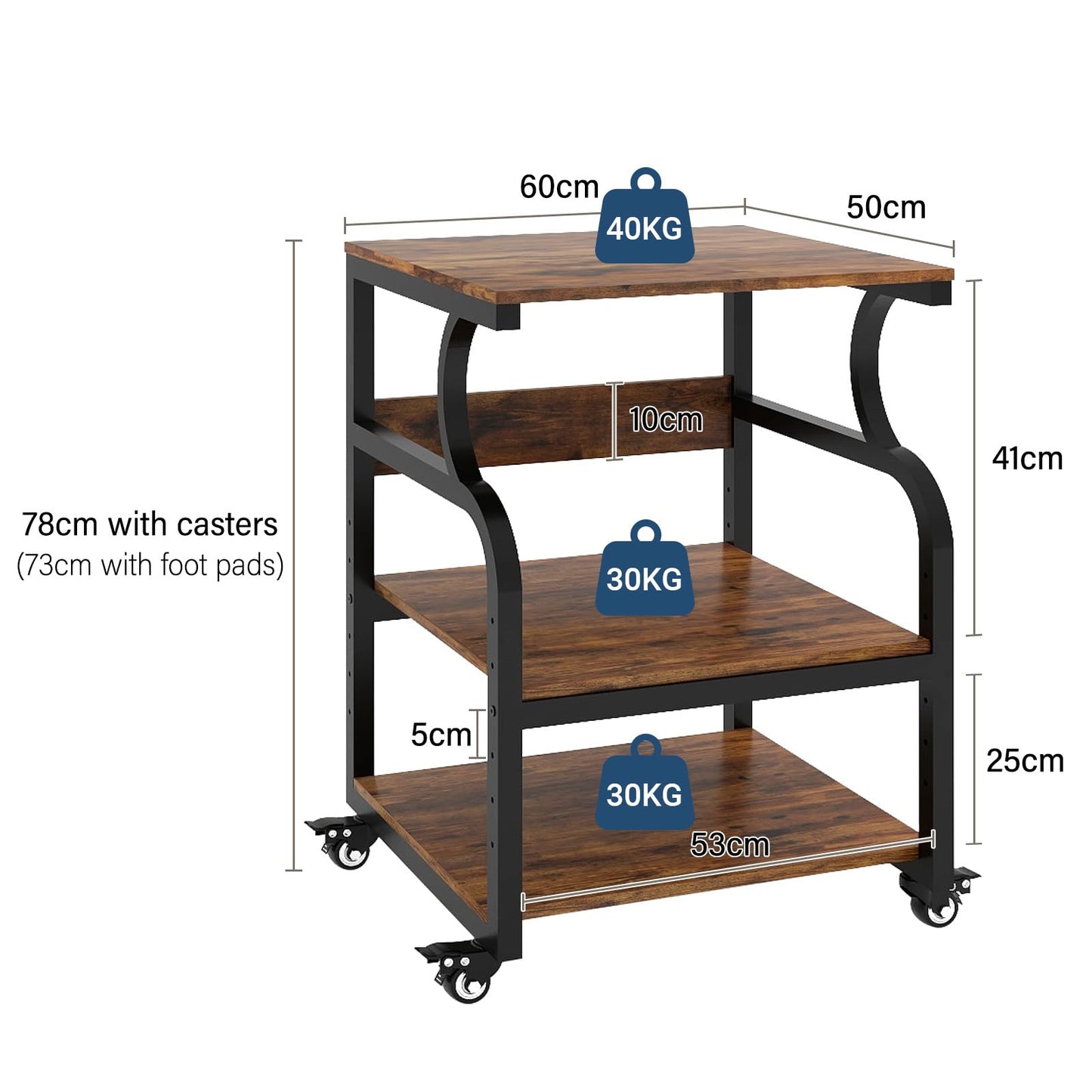 PUNCIA 3-Tier Movable Printer Stand Table with Storage for Home Office