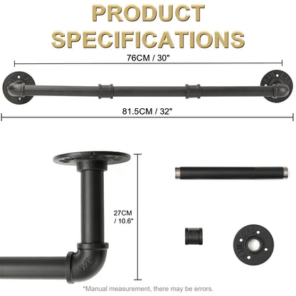 Industrial Pipe Clothing Rack, Wall Ceiling Mounted Clothes Garment Rack 29.1'', Black Iron Pipe Clothes Hanging Bar