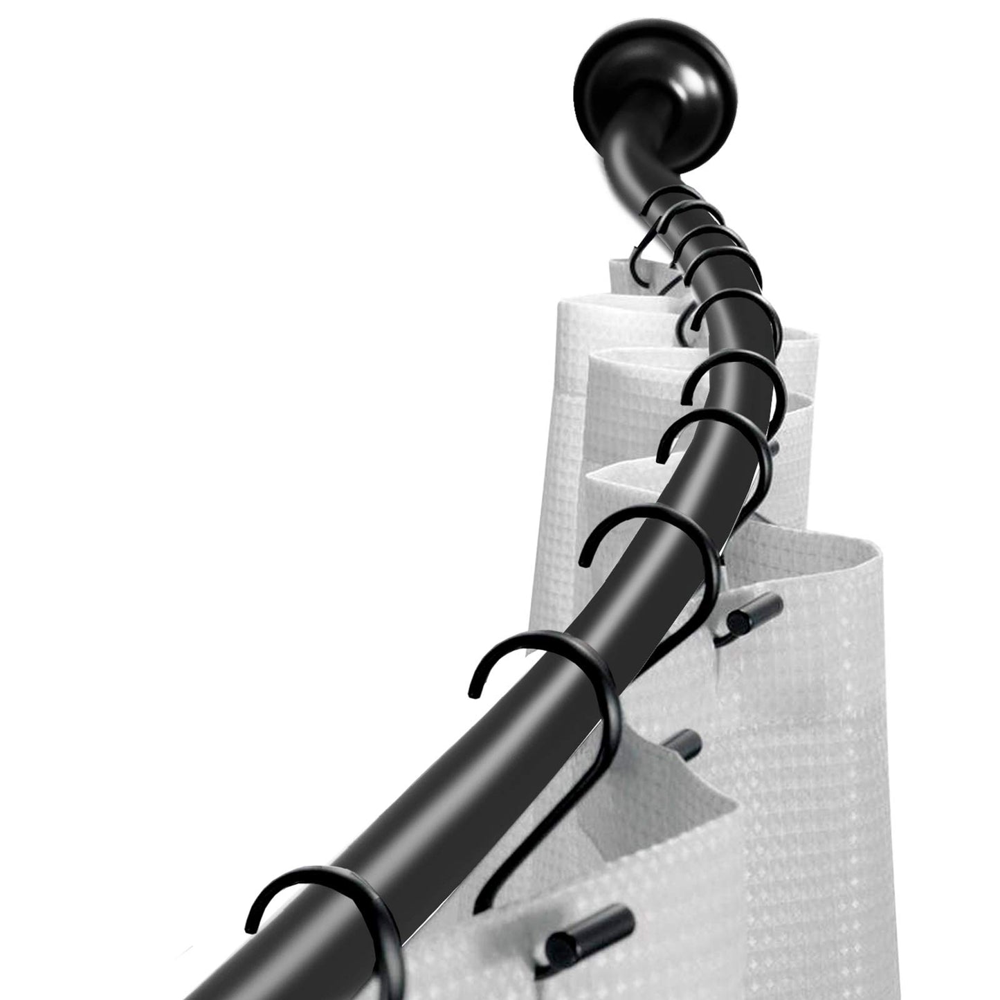 Curved Shower Rod Adjustable 112-180cm, Telescopic Shower Curtain Pole Extensible Shower Rail Including Fittings (Black)