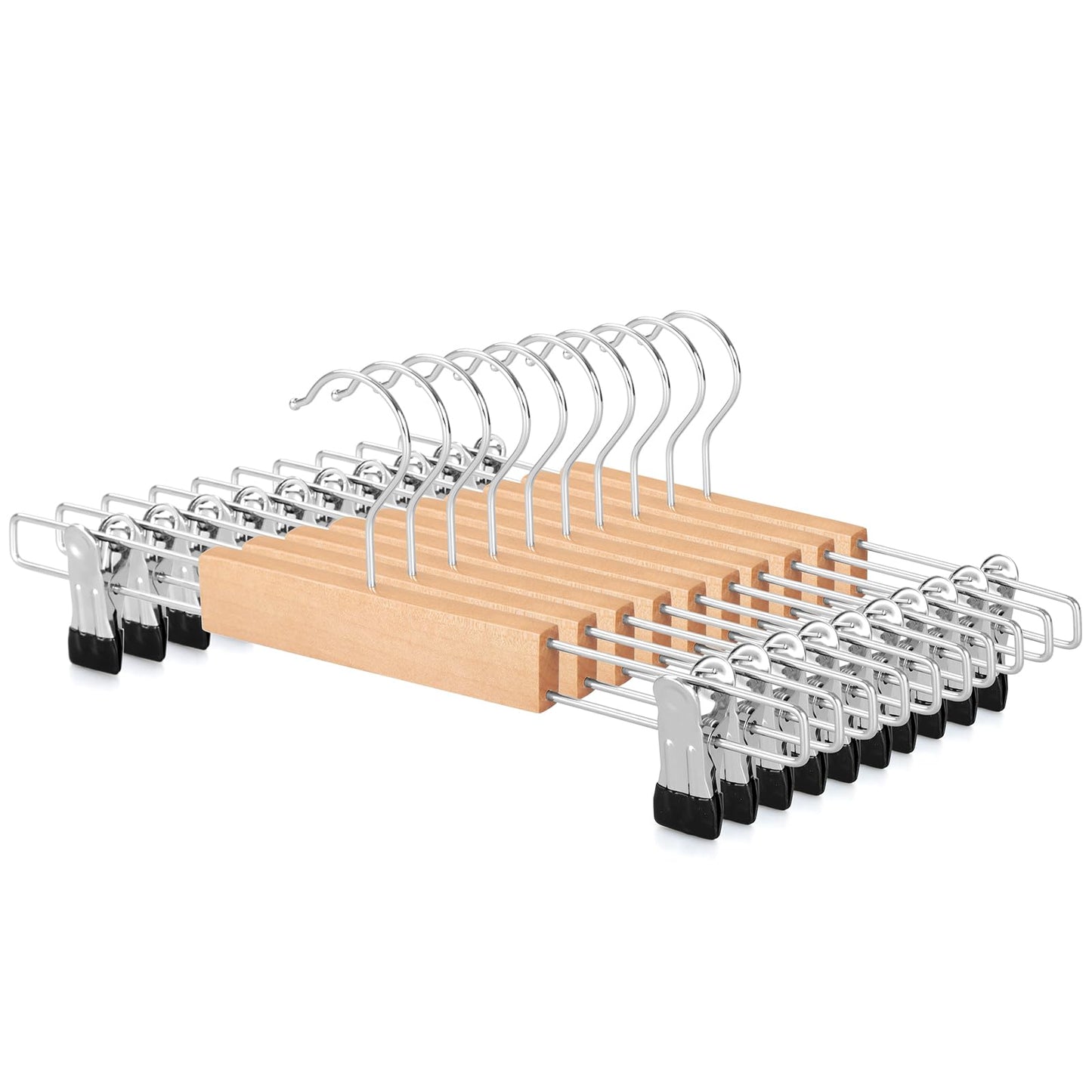 TOPIA HANGER Wooden Trouser Hangers with Clips,Wood Skirt Short Hangers