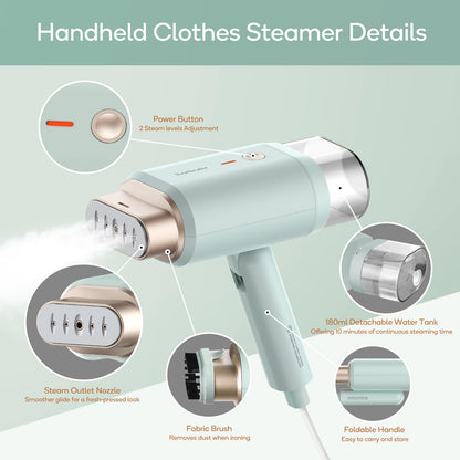 Newbealer Clothes Steamer, Portable Handheld Steamer for Clothes, 20s Fast Heat Up, 1200W 180ml Detachable Water Tank, Horizontal & Vertical Steaming