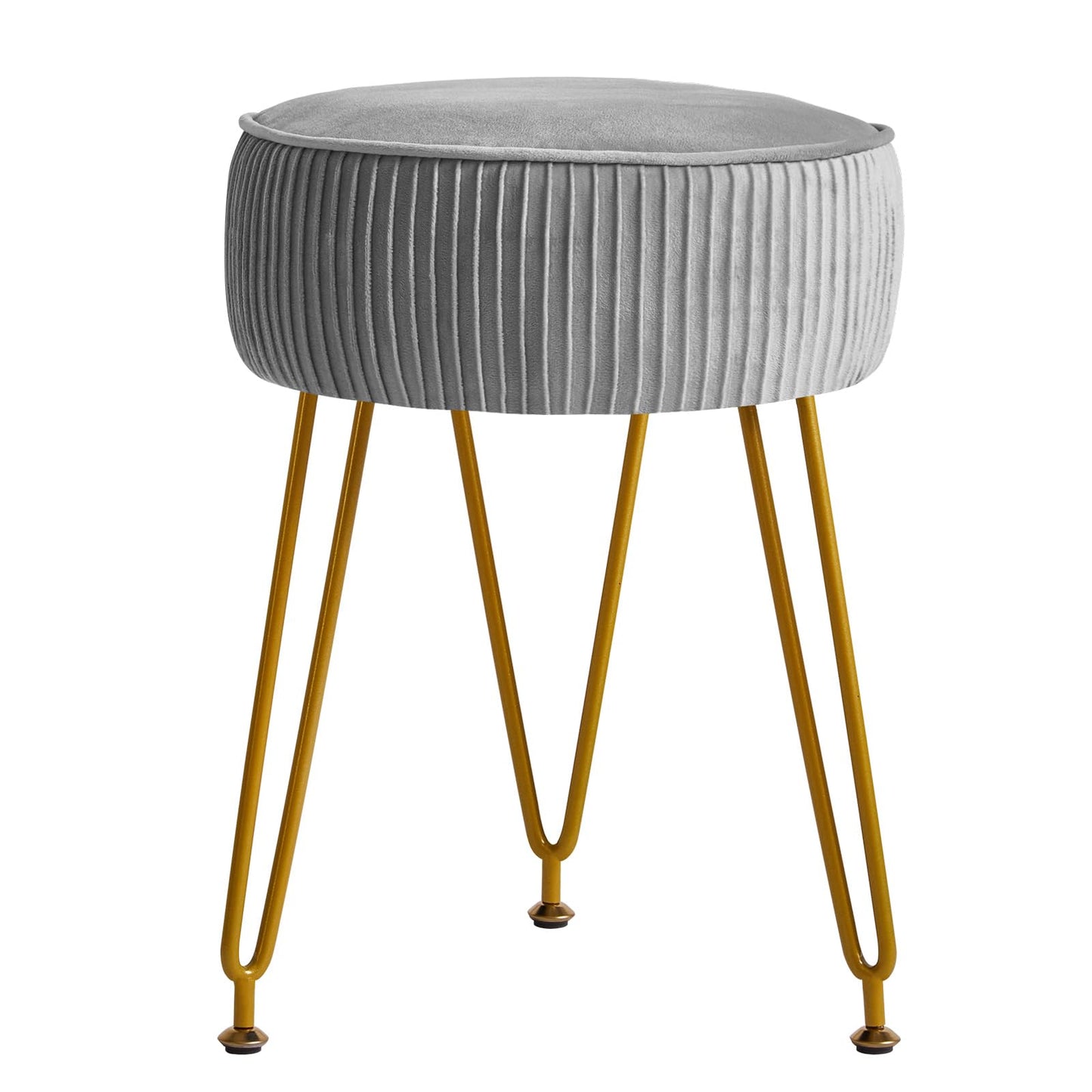 IBUYKE Velvet Vanity Stool Ottoman, Round Footrest Chair, Gray L/G-30G
