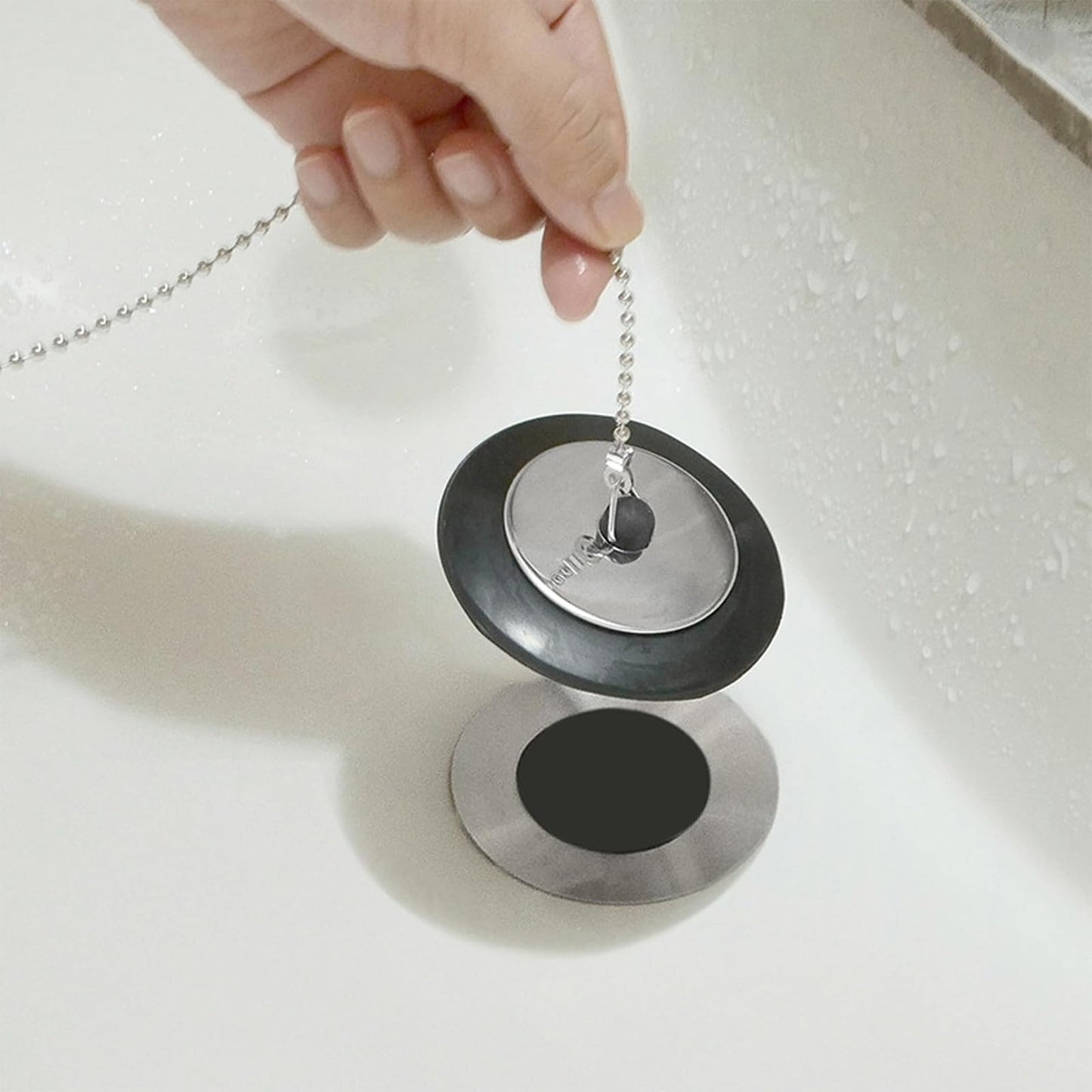 2 Pcs Bath Plug,42mm to 45mm Bath Plug and Chain,Universalbathplug Replacement,Universal Bathplug with 40cm Stainless Steel Ball Chain,Drain Stopper