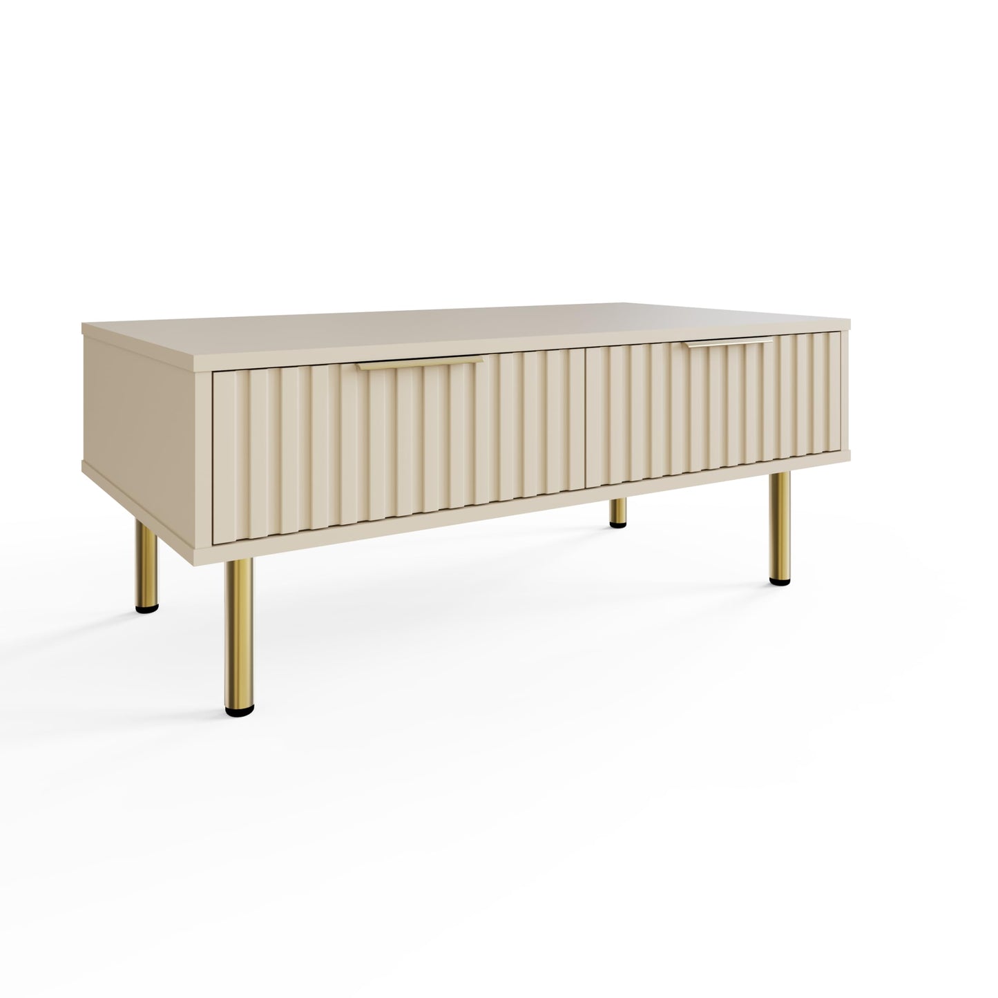 GFW Nervata Coffee Table with 2 Drawers, Oak Effect Living Room Table with Gold Accents & Wood Grain Finish