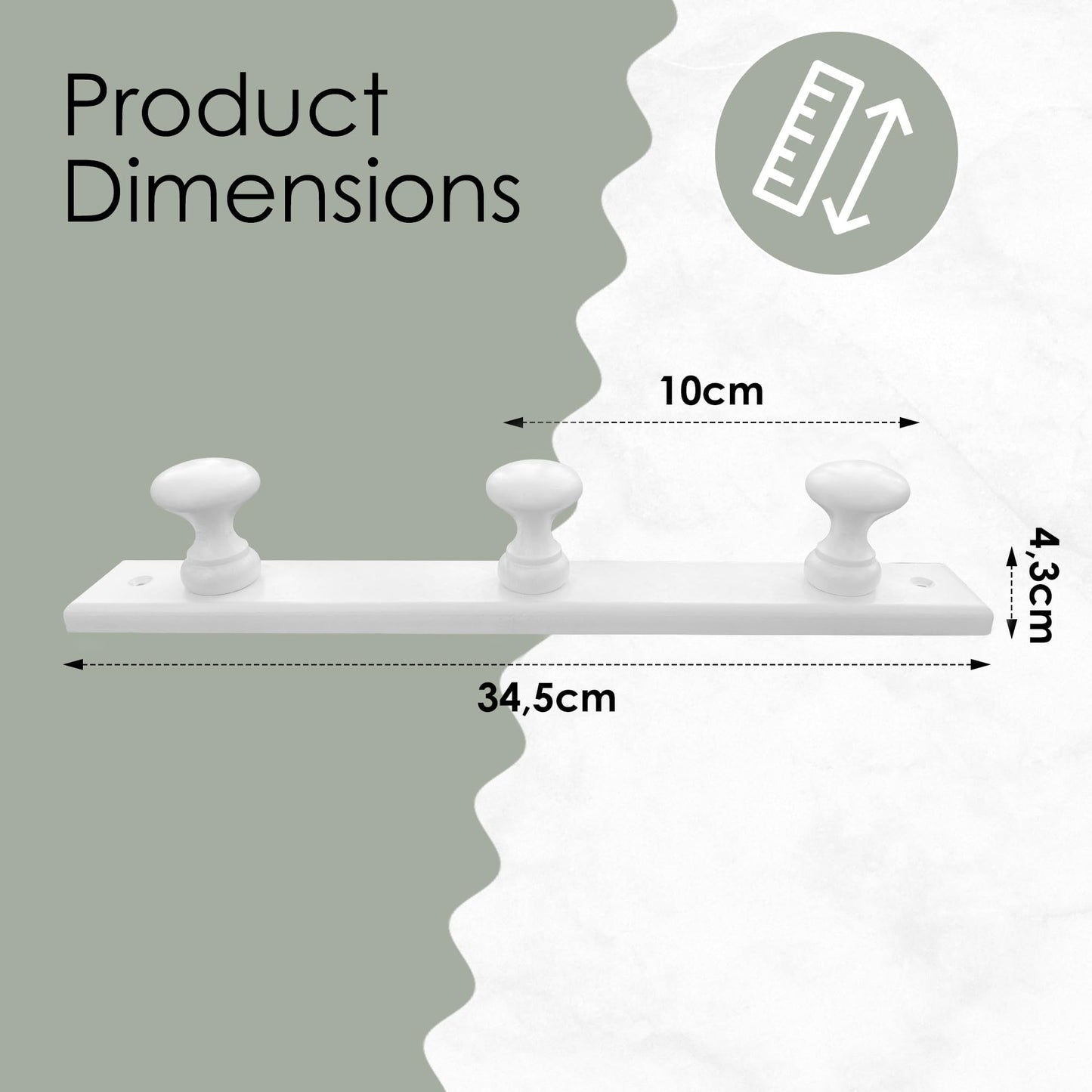 Kukicu White Wall Coat Rack – Wooden Wall Hanger 3 Hooks – Nordic Design Wall Hanger for Entryway, Bedroom, Living Room, Children's (White)
