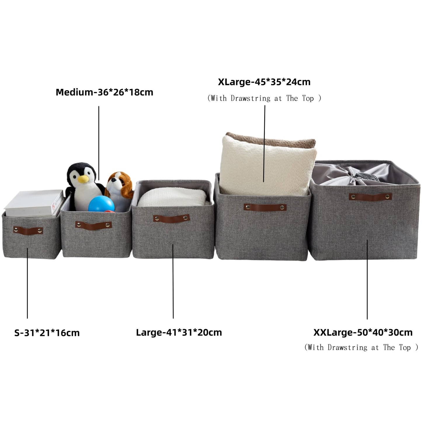 Mangata Set of 3 Fabric Storage Boxes, Small Storage Basket with Handles for underwear, sock, towel (Small, Grey)