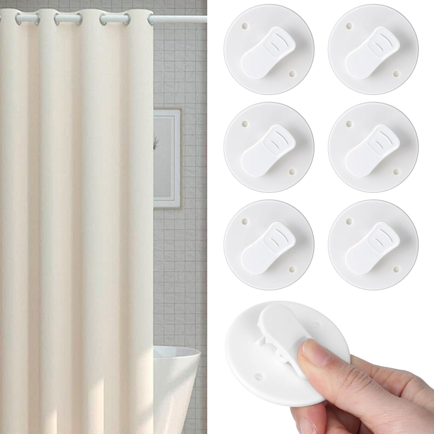 Oruola 6pcs Shower Curtain Clips,Shower Curtain Weights Clip,5.5 Cm Self Adhesive Round Showers Clip for Inside Hanging