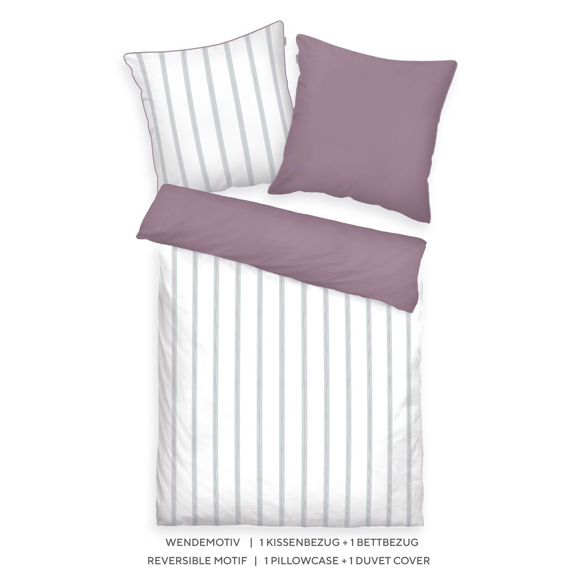 TOM TAILOR Satin-Bettwäsche, 60 x 80 cm + 140 x 200 cm, 100% Baumwolle/Satin, mit farbiger Paspel am Kissen, Wendemotiv und Markenreißverschluss