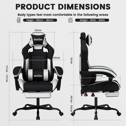 SUKIDA Ergonomic Gaming Chair for Adult, Comfortable Desk Chair with Massage, Comfy Headrest and Lumbar Support Pc Office chairs with Footrest