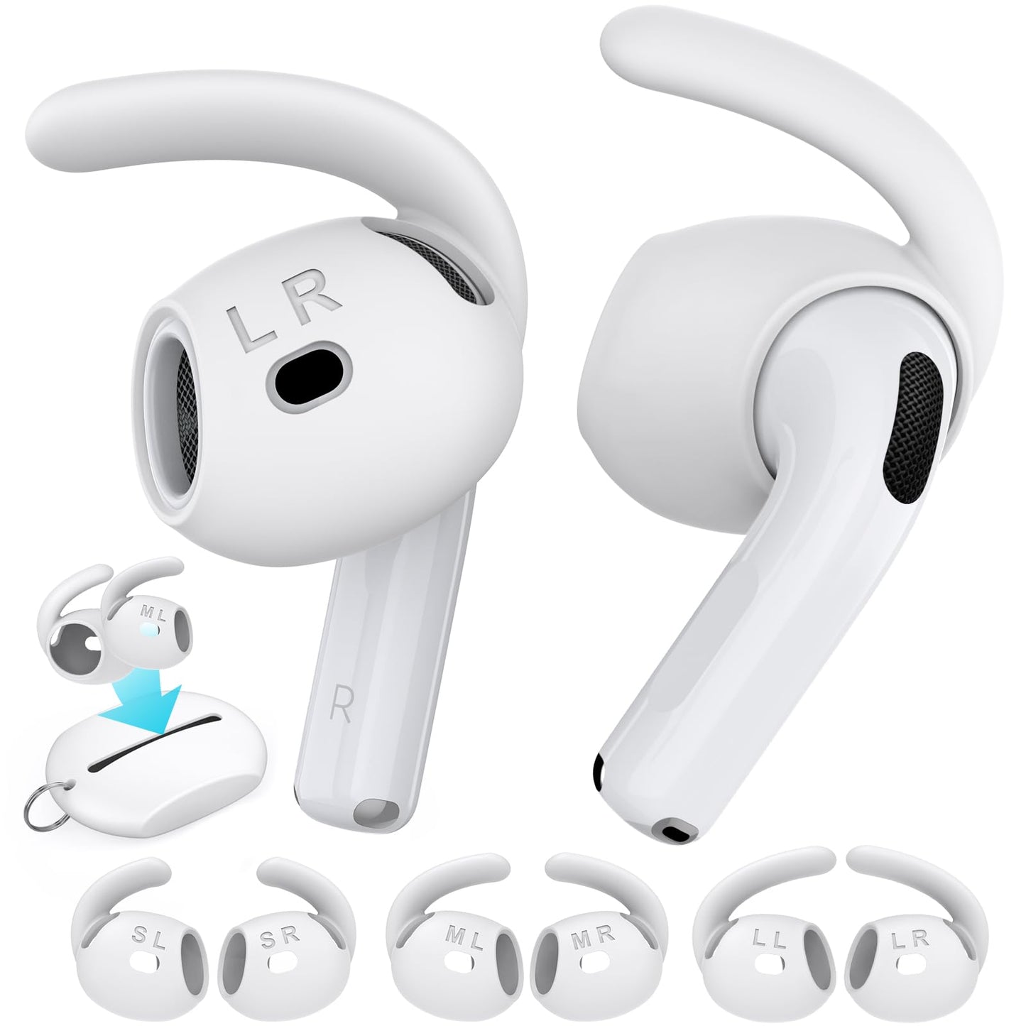 AhaStyle Ear Tips for AirPods 4th Generation (2024) ?Added Storage Pouch?3 Pairs S/M/L Silicone Ear Covers Anti-Slip Replacement Tips Compatible with