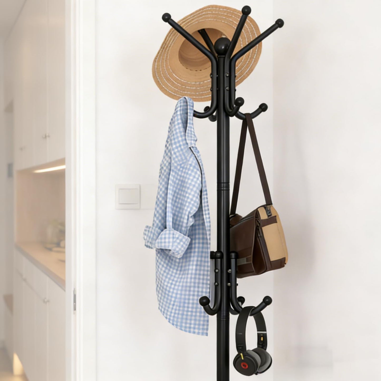 chunyangjingpin Coat Rack Stand with Adjustable Square Feet & Decorative Ball, 178 x 54 x 40cm Metal Coat Tree
