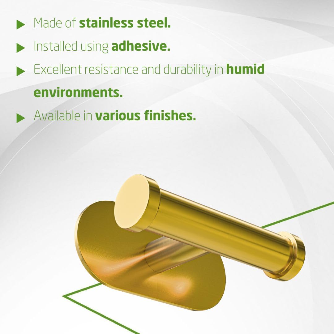 Amig - Self-Adhesive Bathroom Towel Hook Mod. Ea-5 | Wall-Mounted Towel Hook Screwless Adhesive | 100 x 65 x 45 mm | Stainless Steel | Matt Gold