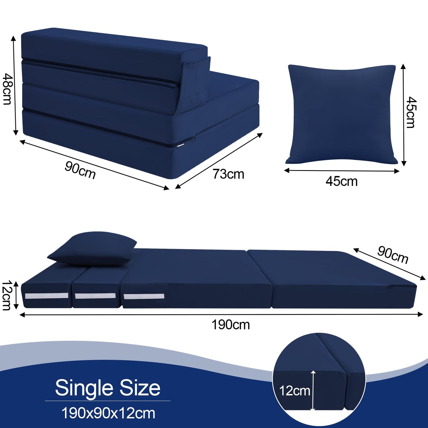 MeMoreCool Folding Floor Mattress Single, Fold Out Sofa Chair, Navy