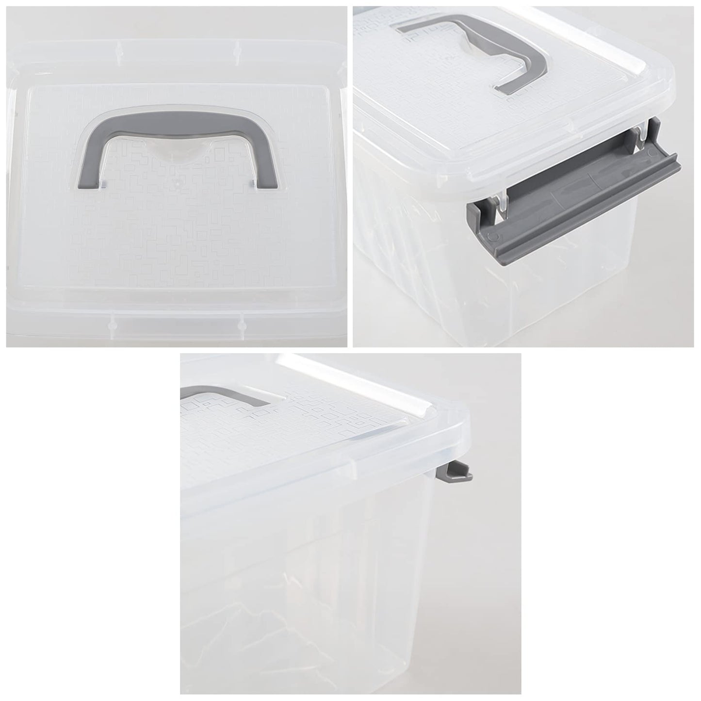 Zopnny Set of 6 Small Storage Boxes, 3 L Latch Bin with Lid/Handle, Clear