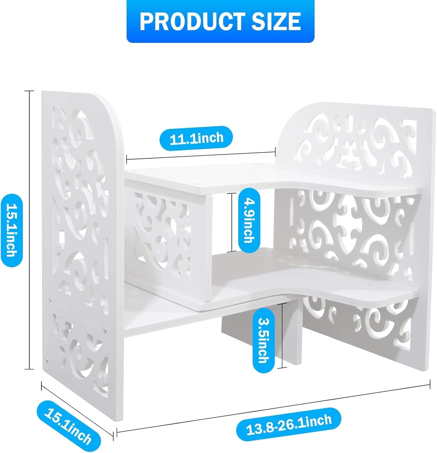 DoToGo Desk Shelf Organizer, Deskop Bookshelf for Small Space Adjustable Expendable for Office, Home, Kitchen (white-wanqu-lk)