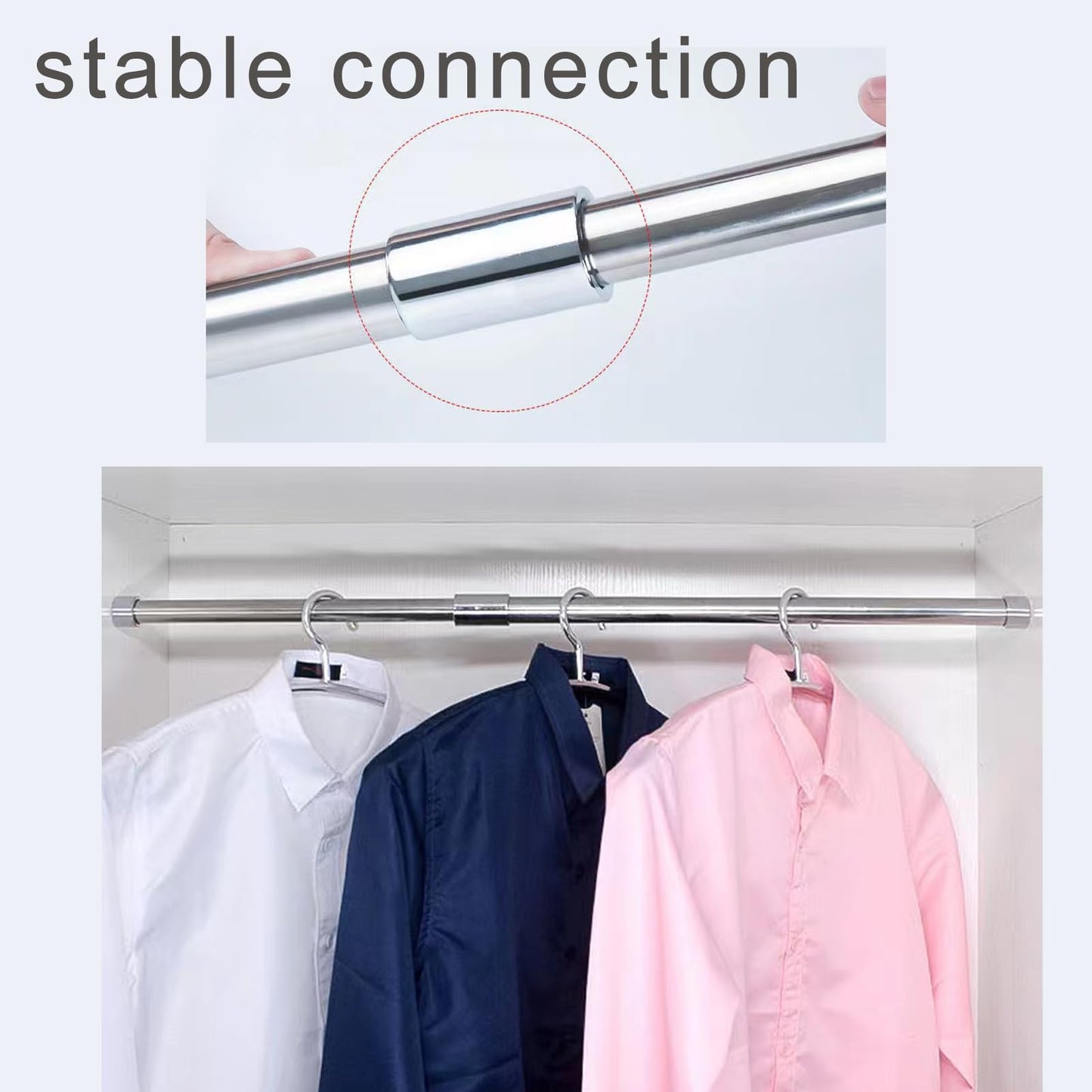 GSHUR 40-65cm Extendable Wardrobe Rail, Stainless Steel Clothes Rail Pole with Screws, Adjustable Wardrobe Rail for Wardrobe, Shower, Balcony, Windows