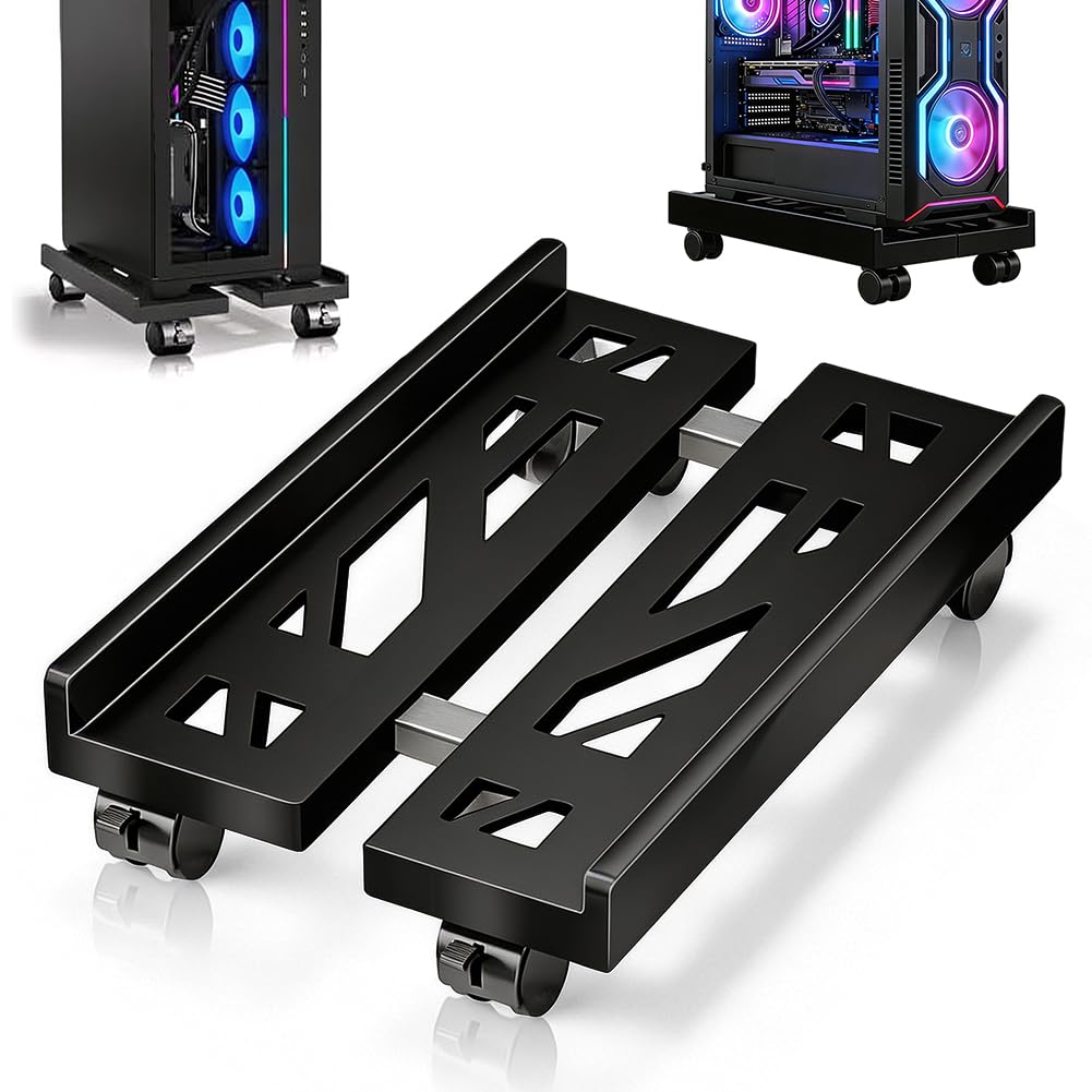 Ruioomeep PC Stand With Wheels, PC Tower Computer Stand, Mobile CPU Stand, Adjustable CPU Holder, With 4 Lockable Castors For Gamer, Home (Black)
