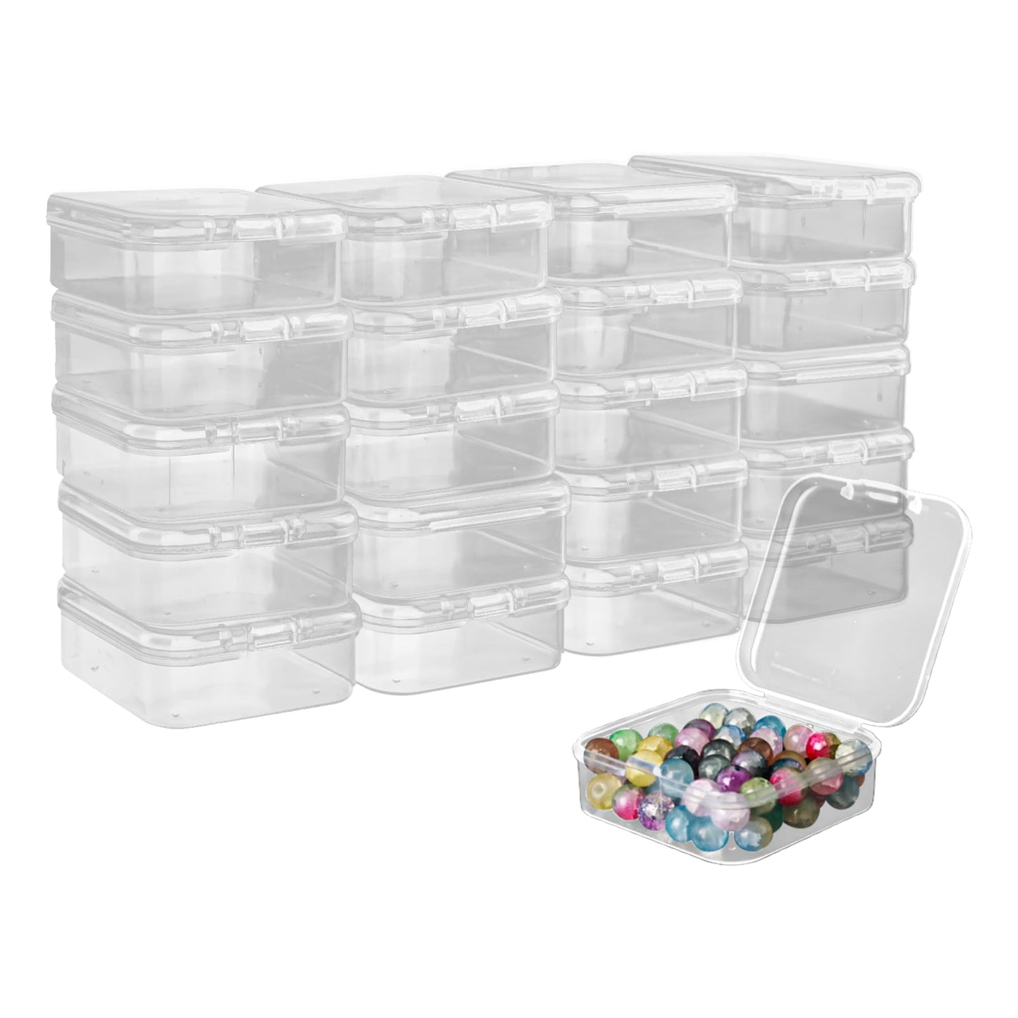 20Pcs Small Clear Plastic Storage Box, Transparent Square Bead Organiser