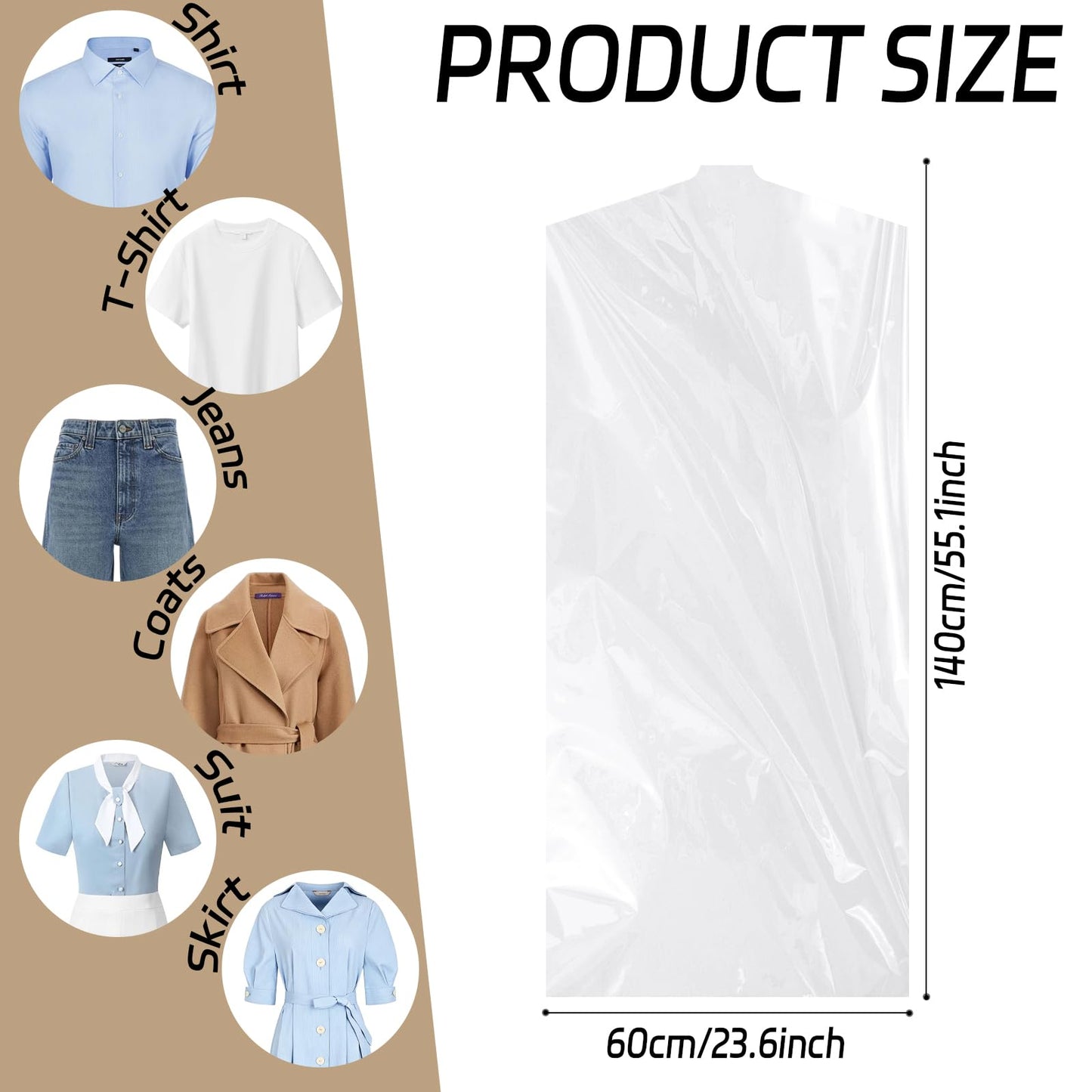 JIUBULUJIU 40 Pack Plastic Clothes Covers, 60 x 140cm Dry Cleaning Bags
