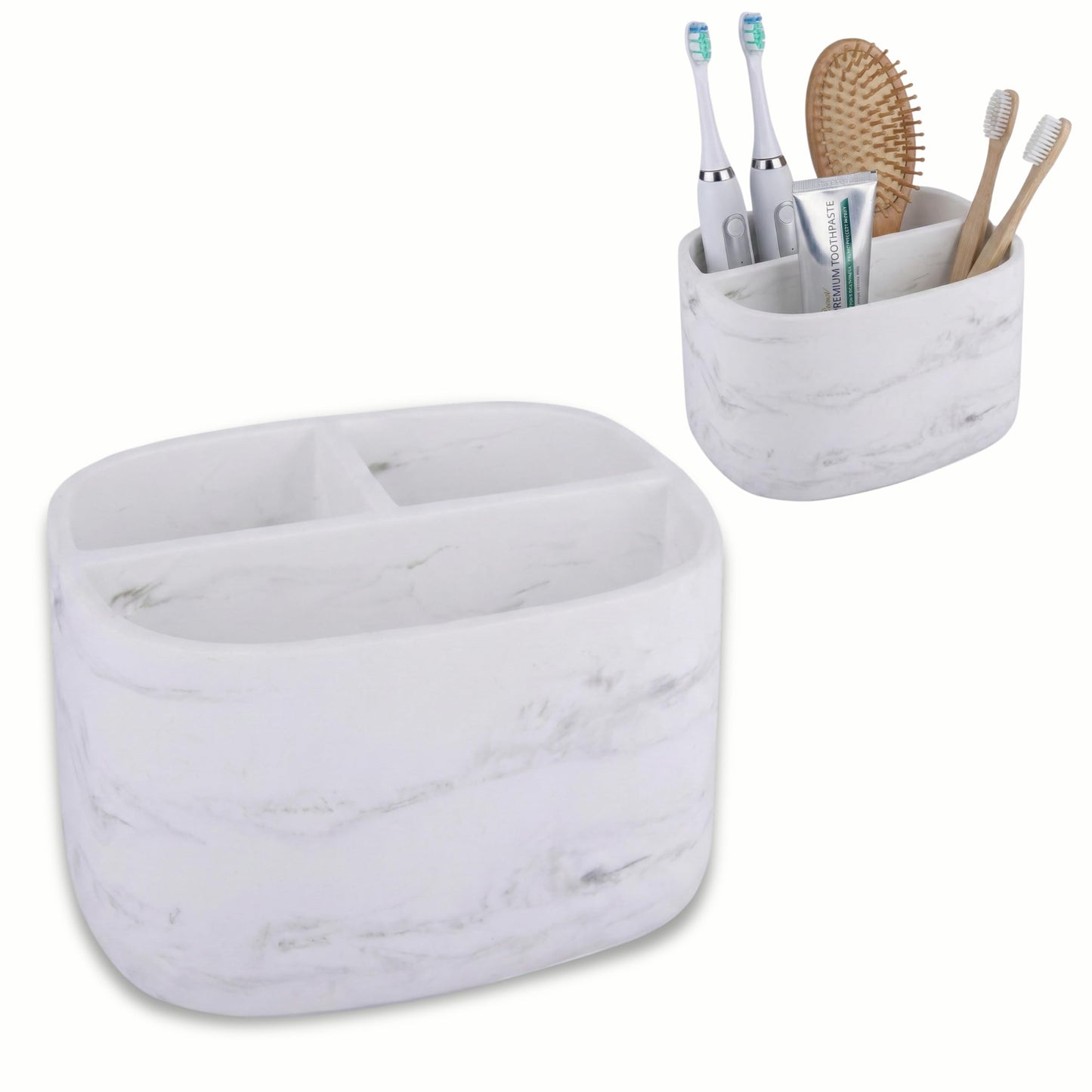 Electric Toothbrush Holder 3 Compartments, White Marble Effect