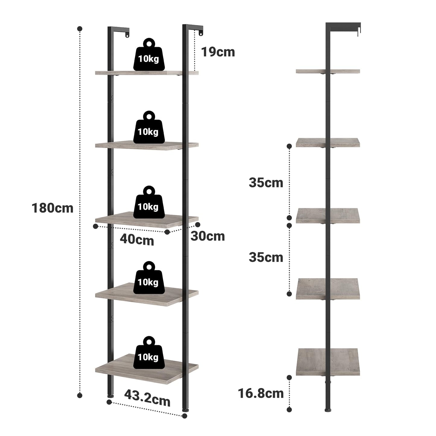 ELYKEN Slim Leaning Ladder Shelf Wall Mounted Wooden Narrow Shelf Unit