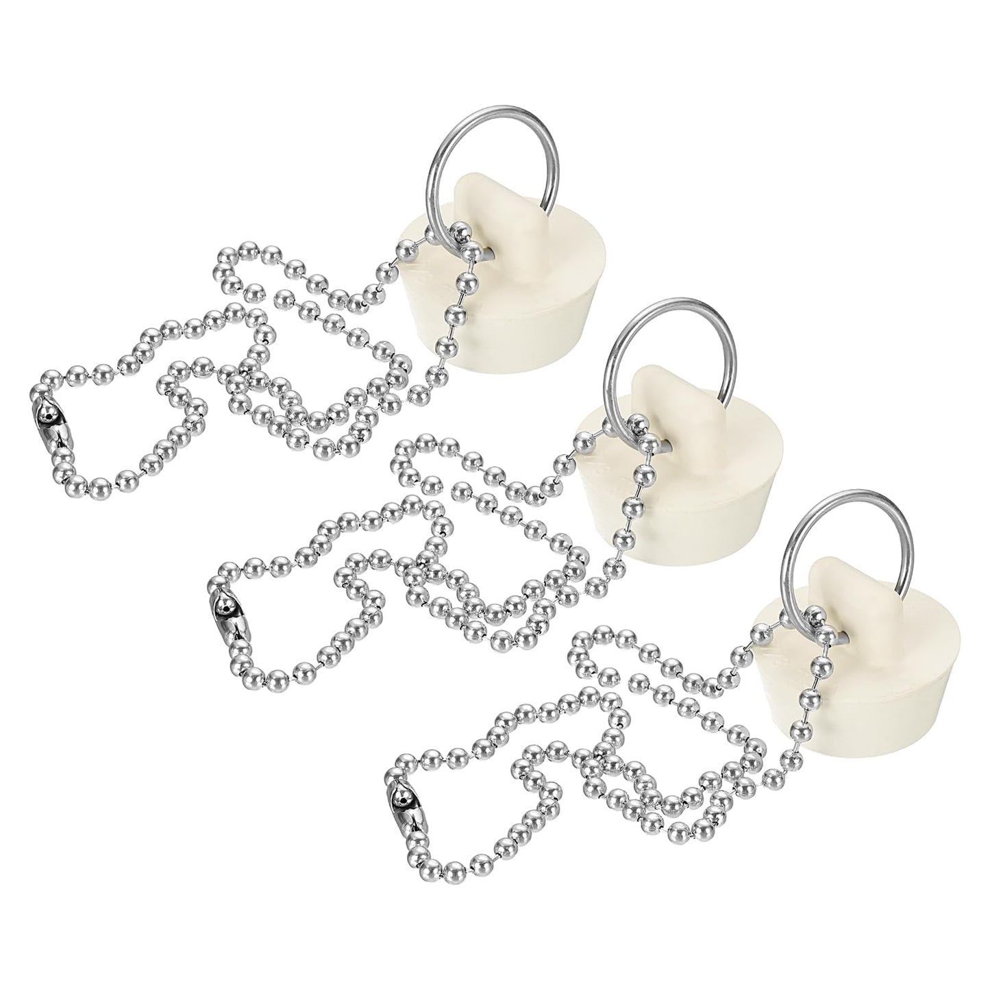 PATIKIL Tub Drain Stopper, 3Pcs for 7/8" to 1" Rubber Bath Tub Drain Sink Stopper with Pull Ring Stainless Steel Beaded Chain for Kitchen Sink