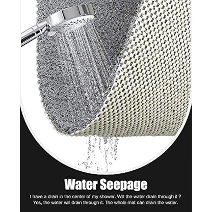 Loofah Mats for Shower, Non Slip Soft Textured Bath, Bathtub Mat with Drain, Phthalate Free, Quick Drying, Soft Comfort Bathroom Mats for Wet Areas (Grey)