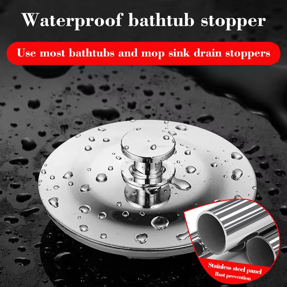 Stainless Steel Bath Plug for 40-45mm Holes, Universal Sink Stopper for Kitchen and Bathtub, Anti-Leak Design with Secure Fit