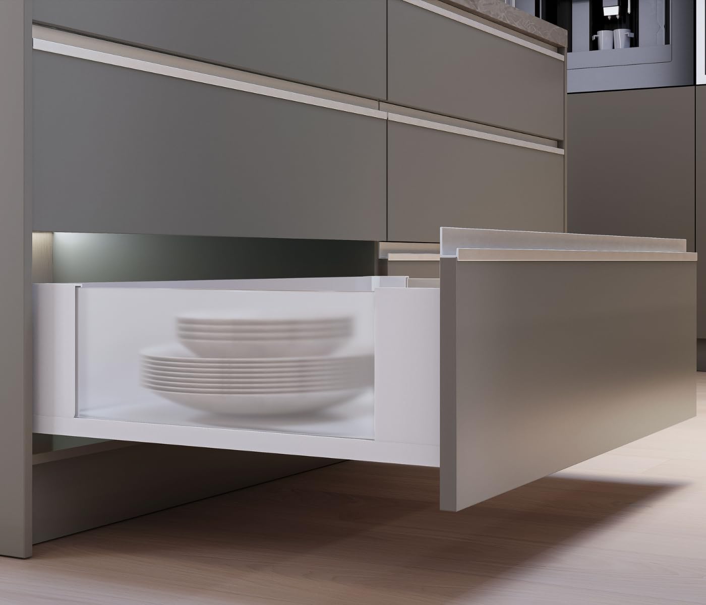 GTV - AXIS PRO Drawer System | Drawer with Glass Sides | Drawer System | Height 116 mm Length 550 mm | White with Milky Glass
