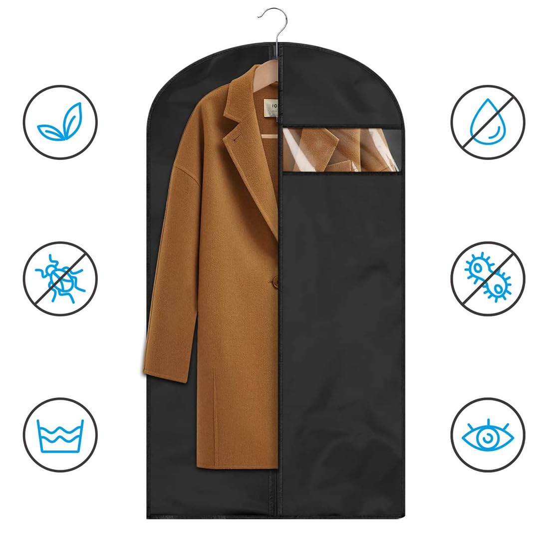 XIANTIAN Clothes Protector Bags Dustproof Clothes Covers Moth Proof Coat Covers with Zip， Set of 5 Foldable Washable Clear Lightweight Garment Bags