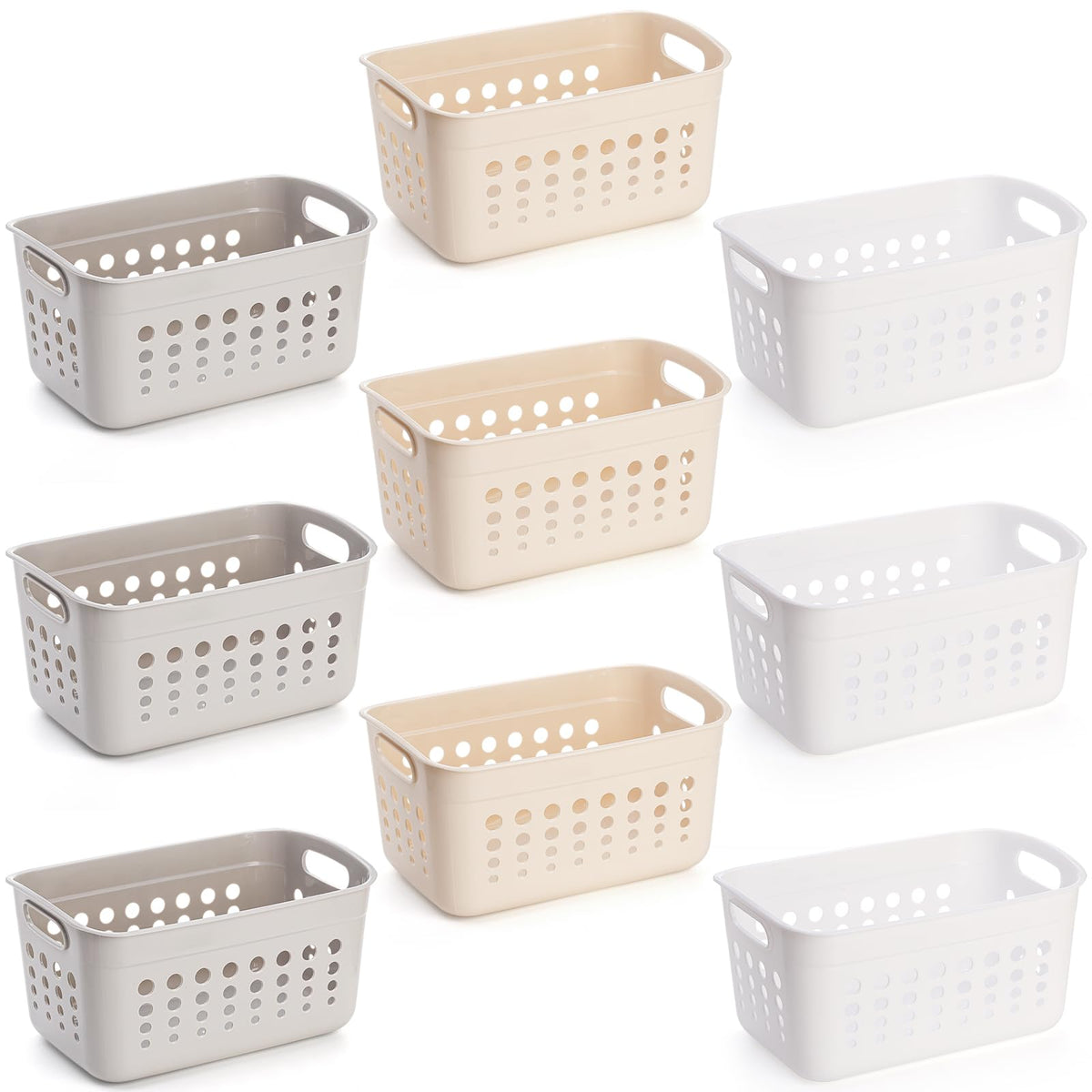 DEAYOU 9 Pack Plastic Storage Basket, Small Pantry Organizer Basket Bins, Rectangular Storage Tray Basket Container with Handle for Shelf, Household