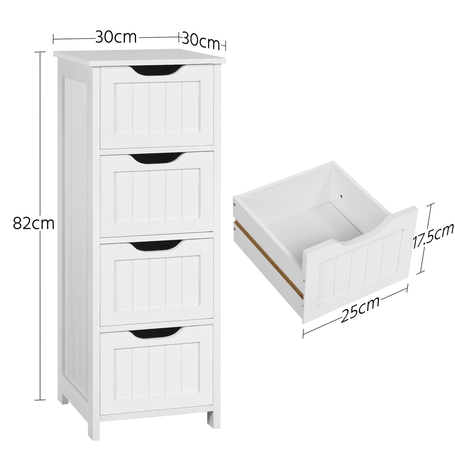Yaheetech Slim Bathroom Floor Cabinet Freestanding with 4 Drawers, White